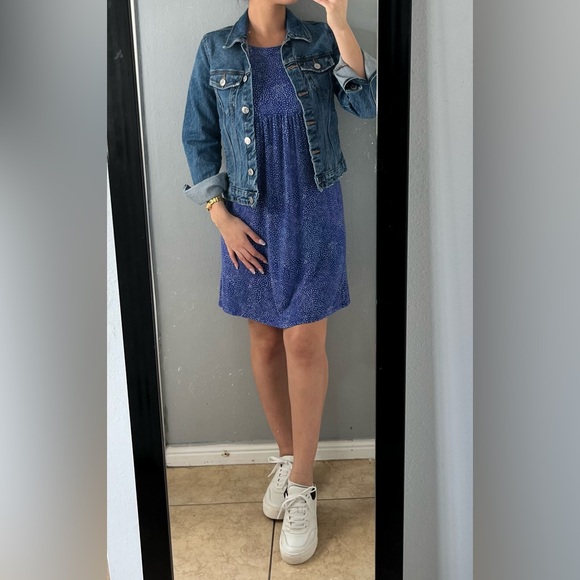 Boden Blue White dot 3/4 Sleeve scoop neck Stretch Dress 8L teacher work casual - Picture 3 of 14